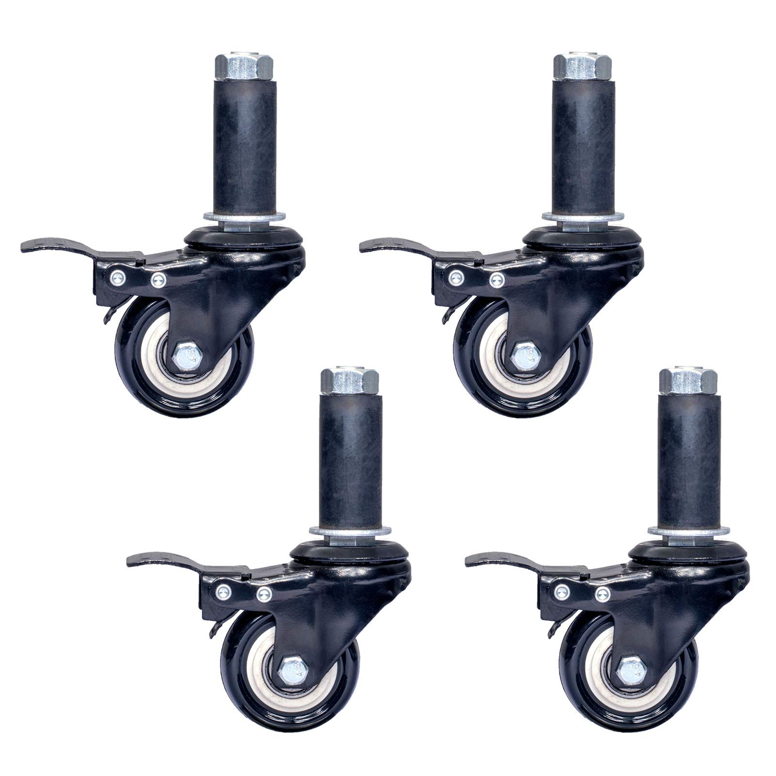 MXXQRHF Heavy Duty Polyurethane Caster Wheels Set of 4 Swivel with Brake 50mm (2in) Diameter M12x60mm Stem Ideal for Workbench Trolleys and Furniture Moving