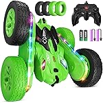 Jimdella Remote Control Car,RC Cars with sides light strip and Headlights,Double Sided 360 Flips Rotating RC Stunt Car,2.4Ghz All Terrain Toys for Ages 4-6 Kids Toy for Boys Girls Birthday Gift(Green)