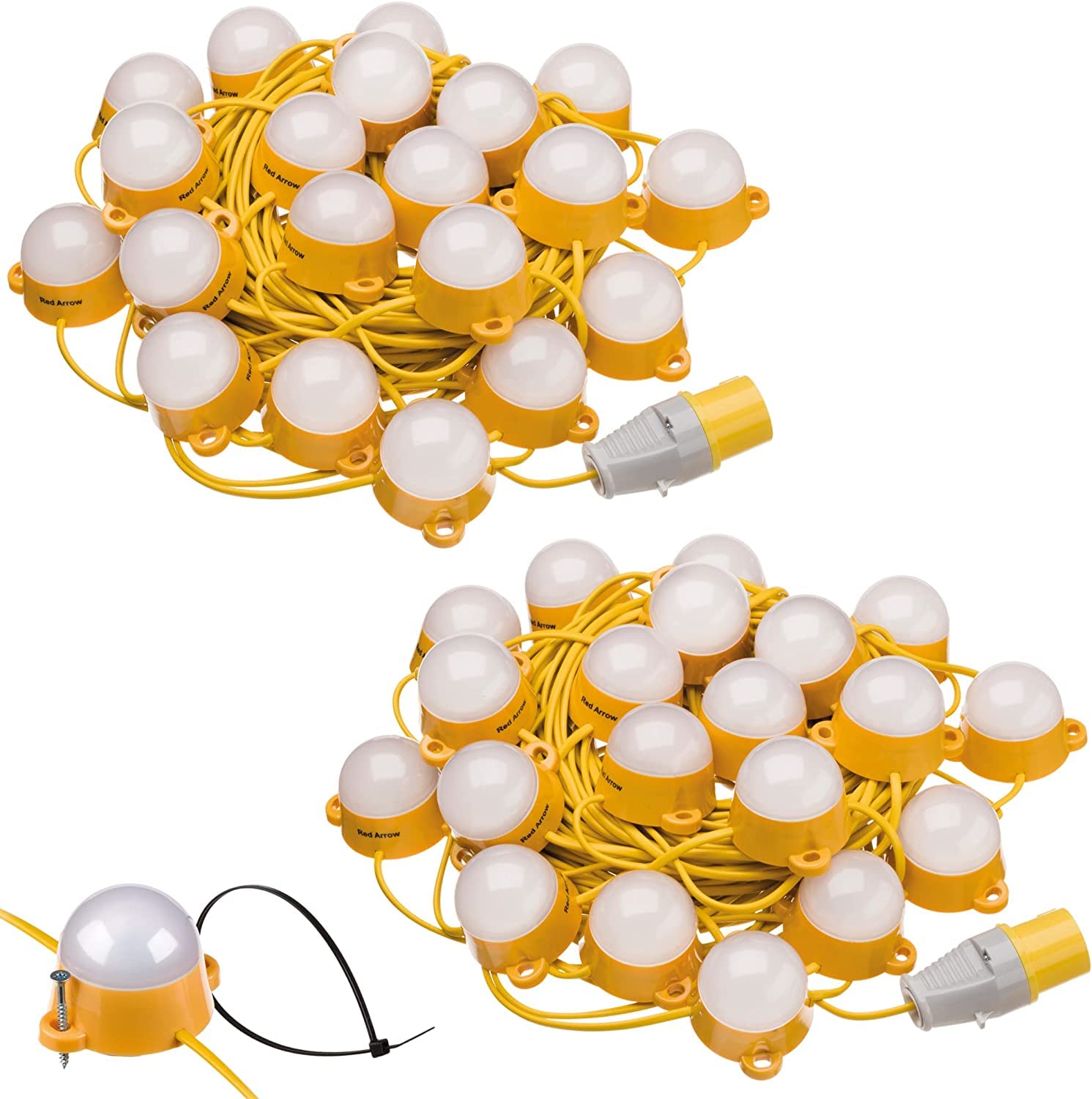 Red Arrow Yellow 110V Interconnectable Led Site Lighting Festoon Kits Ip44 Ik07 6000K 35,000 Hours Life Expectancy Internal And External Lights: Interconnect Up To 200M (2X 50M)