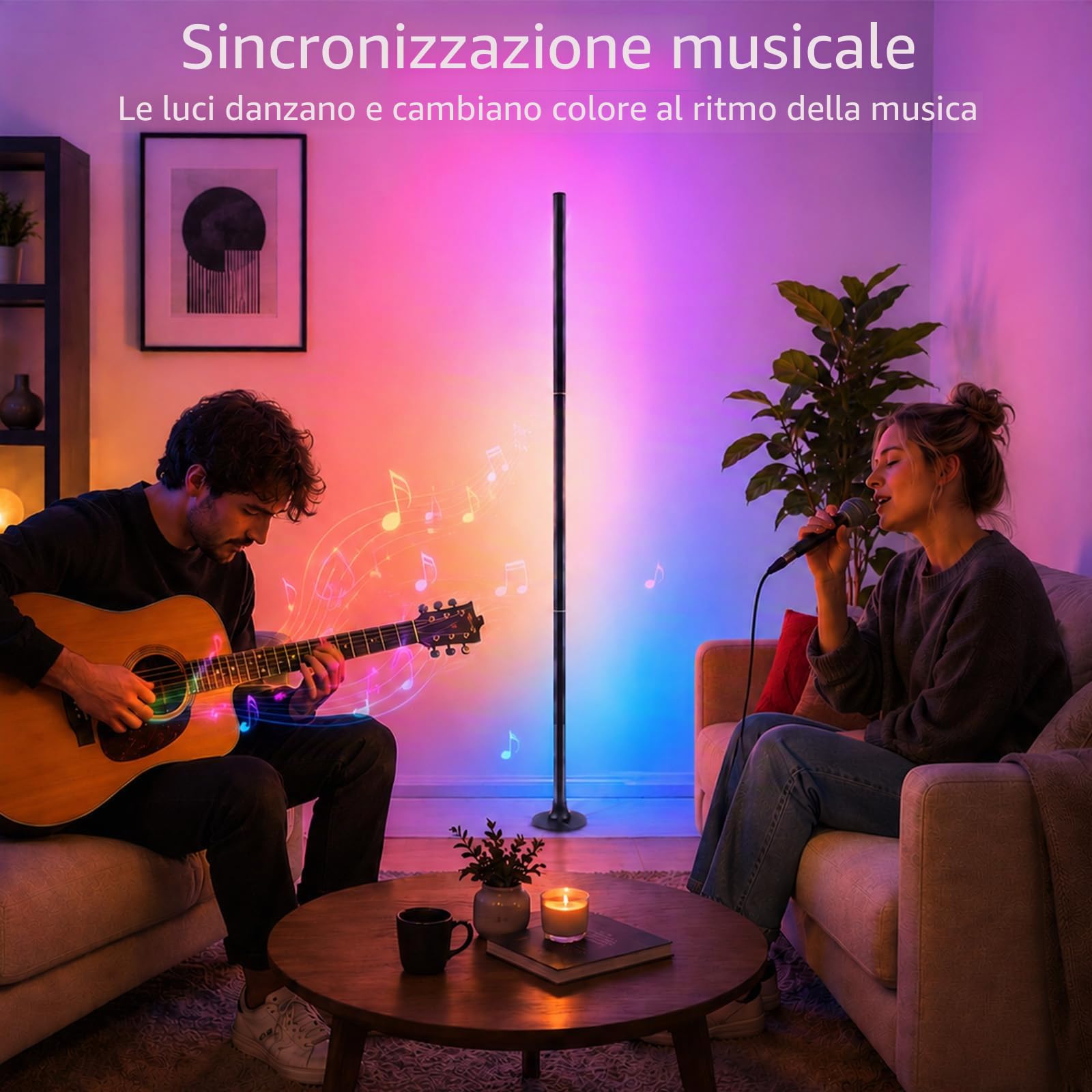 160cm Lampada Terra RGB per Soggiorno,Set da 2,Controllo APP e Telecomando | LED Lampade Angolari Dimmerabili con 16 Milioni di Colori, Sincronizzazione Musicale, Modalità DIY e Funzione Temporizzazione