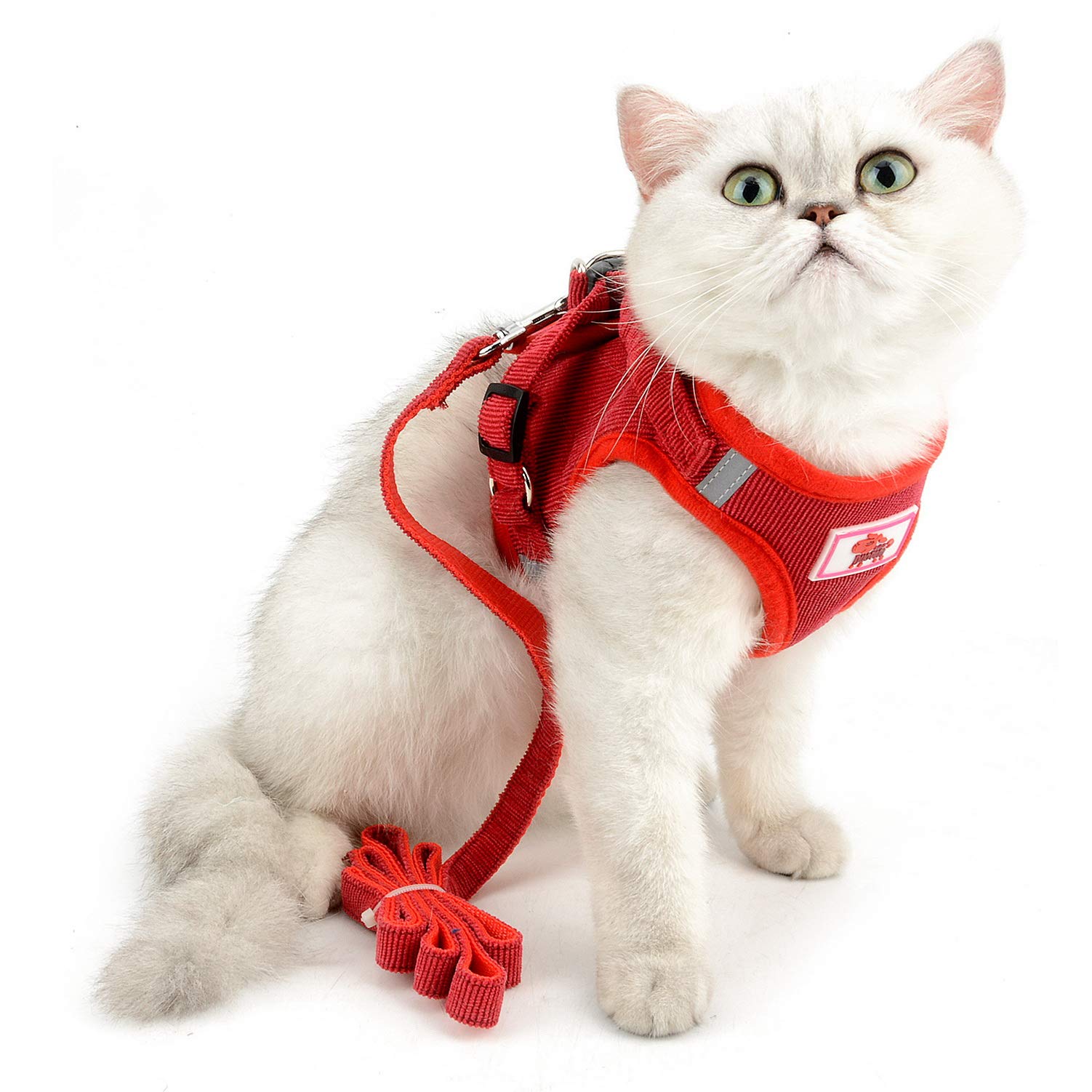 SELMAI Comfortable Cat Harness and Leash Kitten Vest No Pull No Choke Escape Proof Soft Mesh Reflective for Puppy Extra-Small/Small Dogs Walking Corduroy Jacket Adjustable Breathable Lightweight