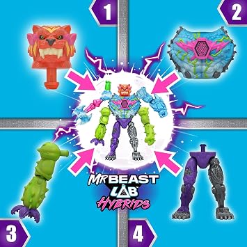 MrBeast Lab Hybrids Mega Pack, Reveal Different Hybrid Parts to Create 5 Mix & Match Action Figures, Including a Mega Torso Panther Experiment to Reveal Hybrid's Real Colors, Collect 30+ Beasts