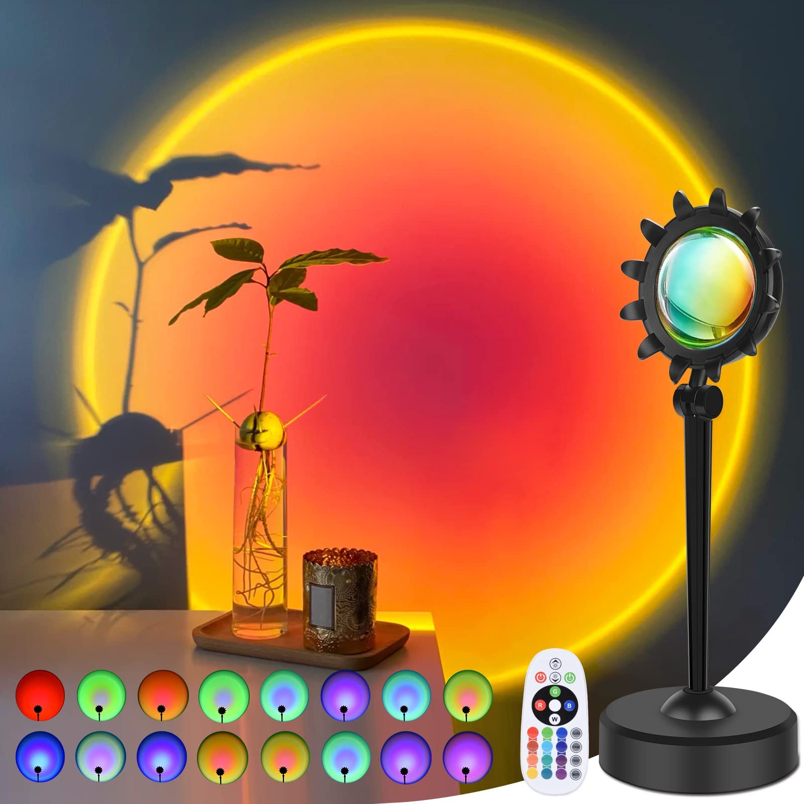 MAKINGTEC Sunset Lamp Projection, 16 Colors Changing Lamp Projector Rainbow Night Light Sunlight Lamp Room Decor 360 Degree Rotation for Decorations Photography/Party/Bedroom/Home Decor