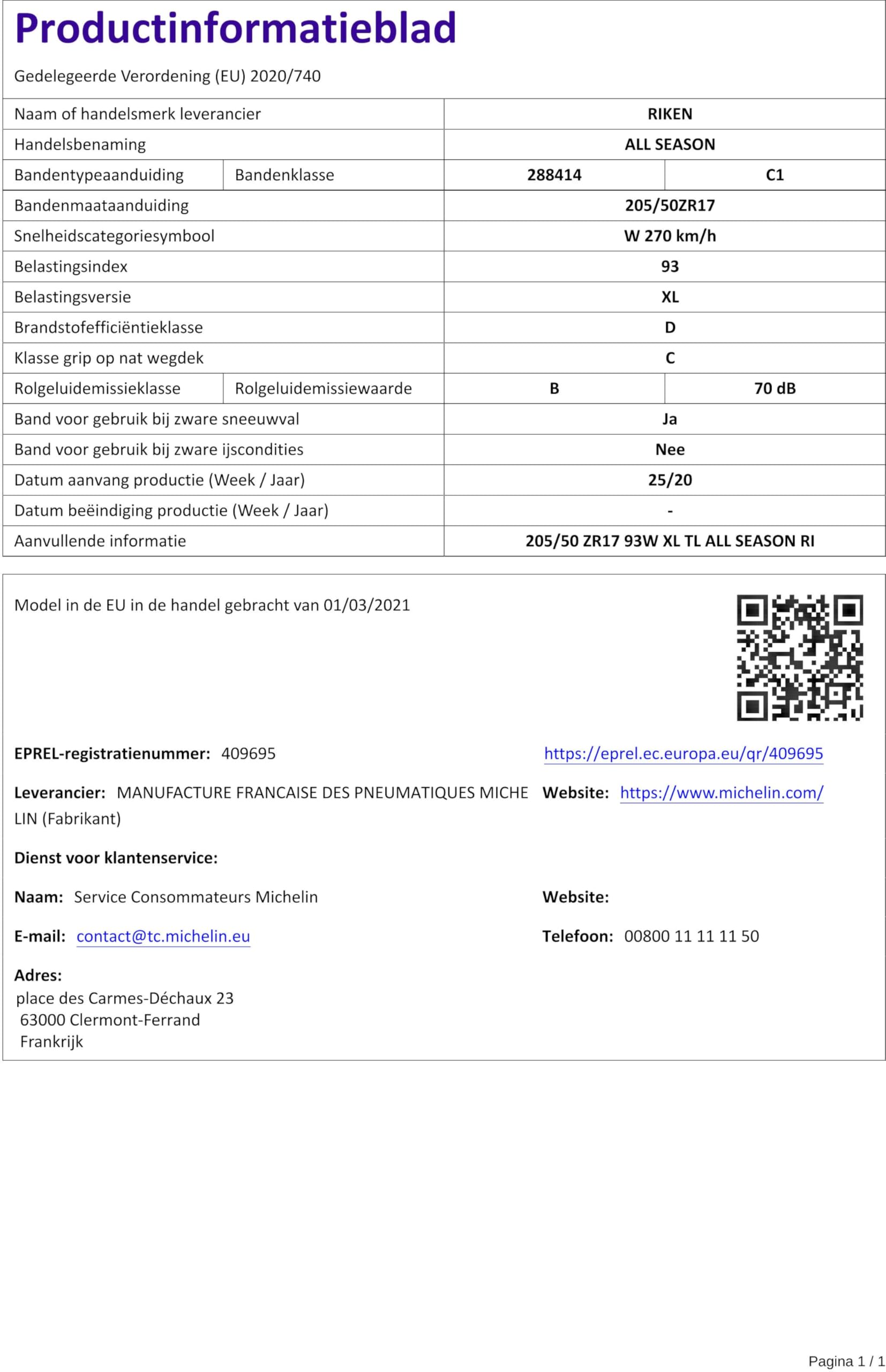RIKEN 205/50 R17 93W 4 Stagioni XL Auto