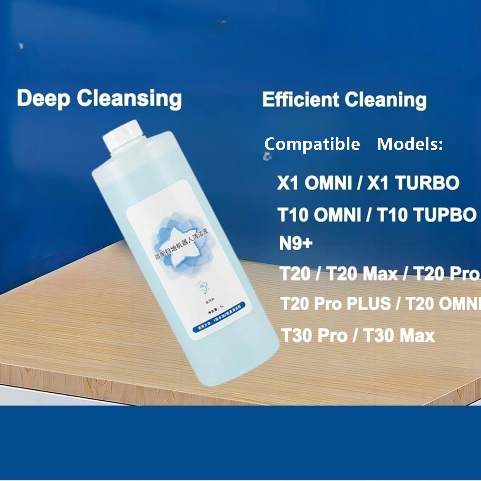 Solución de limpieza de pisos, 1L (33.8fl oz)。 Compatible para ECOVACS N9 + T10 OMNI, T10 TURBO, X1 OMNI, X1 TURBO, T20, T20 Max, T20 OMNI 。 Accesorios para barredoras(2pcs)