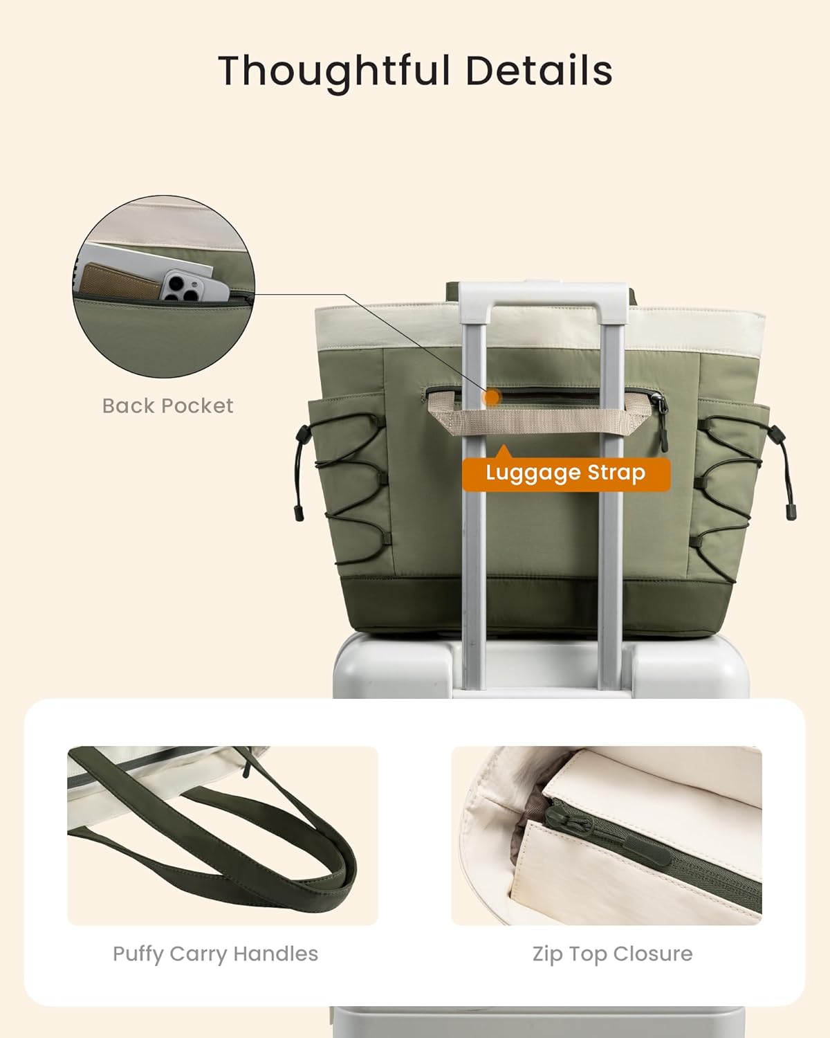 LOVEVOOK Tote Bag for Women, Puffer Tote Bag with Large Cup Holder, Lightweight Shoulder Bag Handbag for Travel, Work, Gym - Image 6