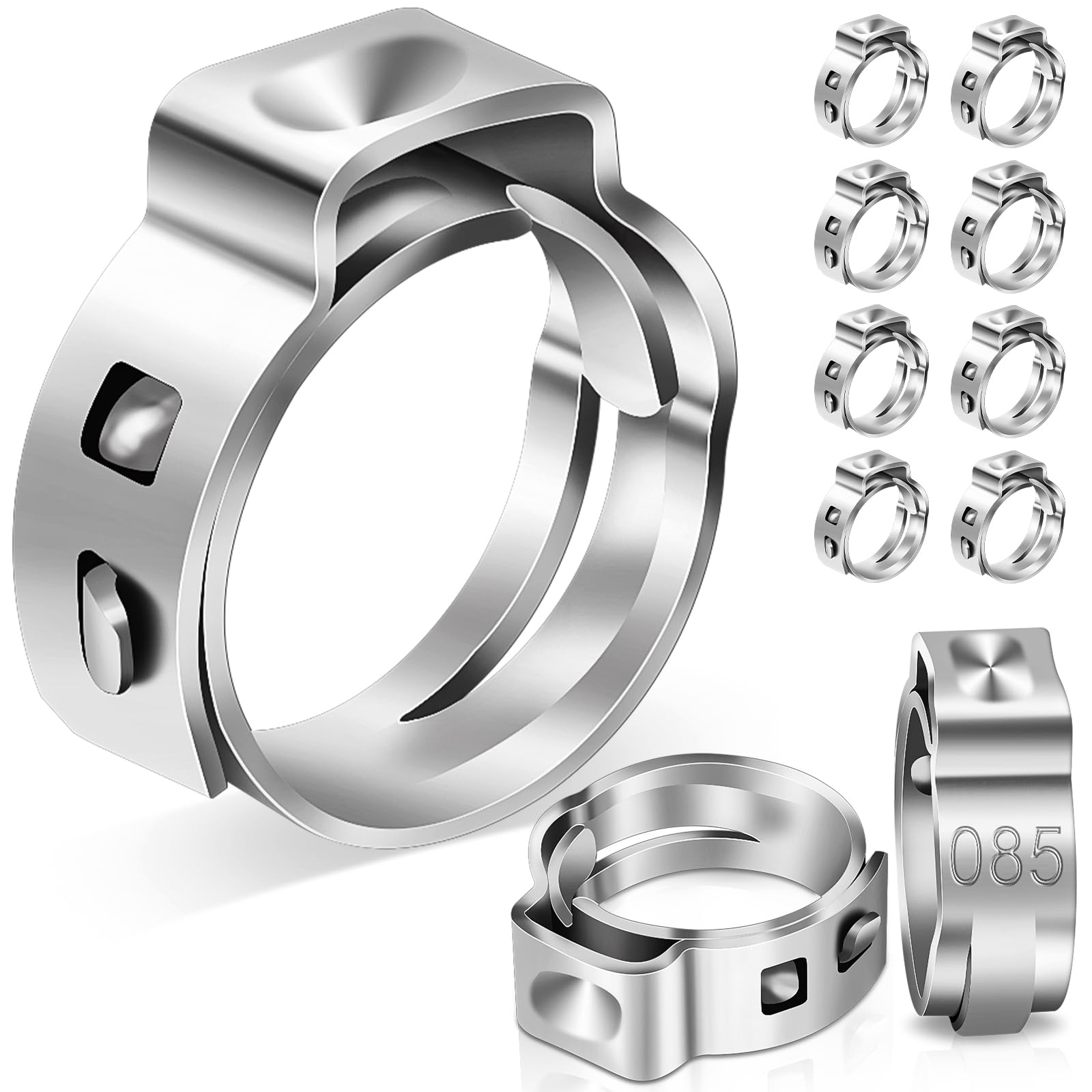 10 fascette monoorecchio, 7 – 8,5 mm, in acciaio inox 304, fascette stringitubo monoorecchio, fascette stringitubo per tubo flessibile regolabile