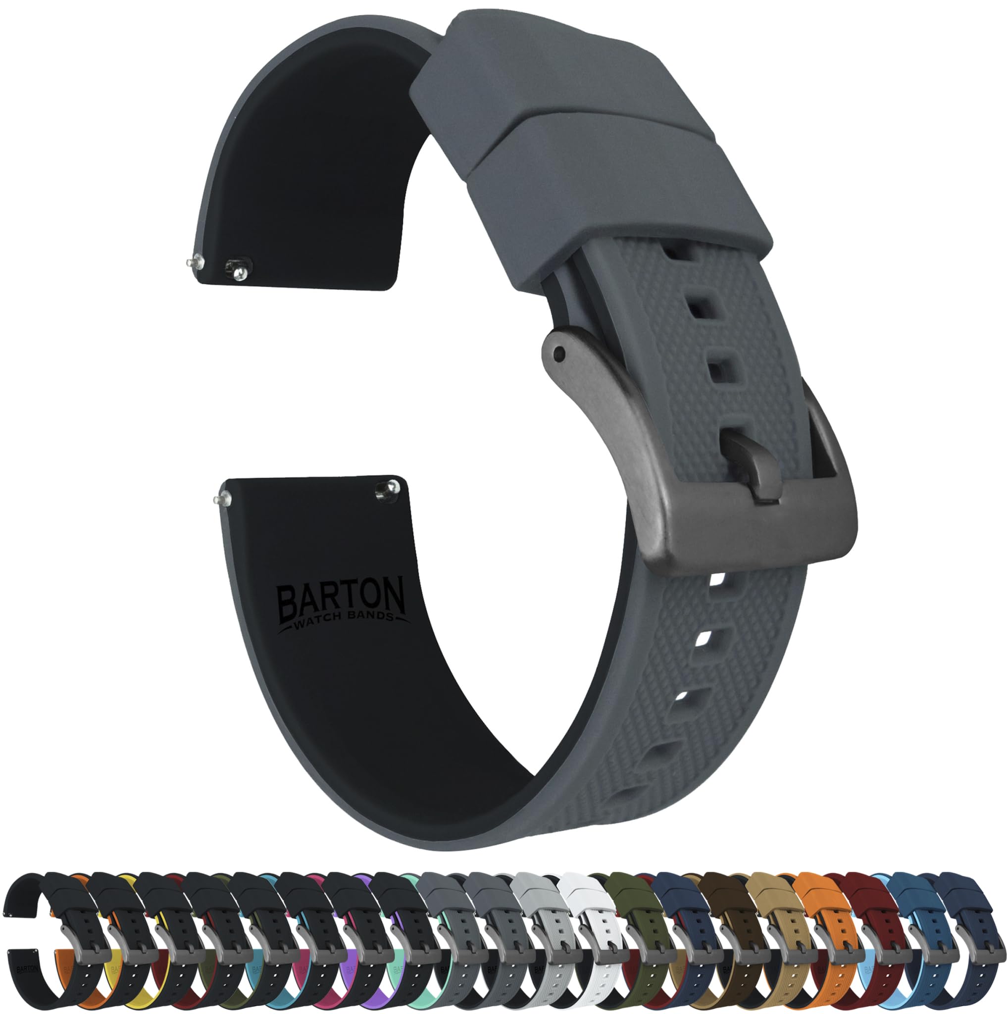 BARTON Elite Silicone Watch Bands - Quick Release - Choose Strap Color &amp; Buckle Color (Stainless Steel, Black PVD or Gunmetal Grey) - 18mm, 20mm, 22mm &amp; 24mm Watch Straps