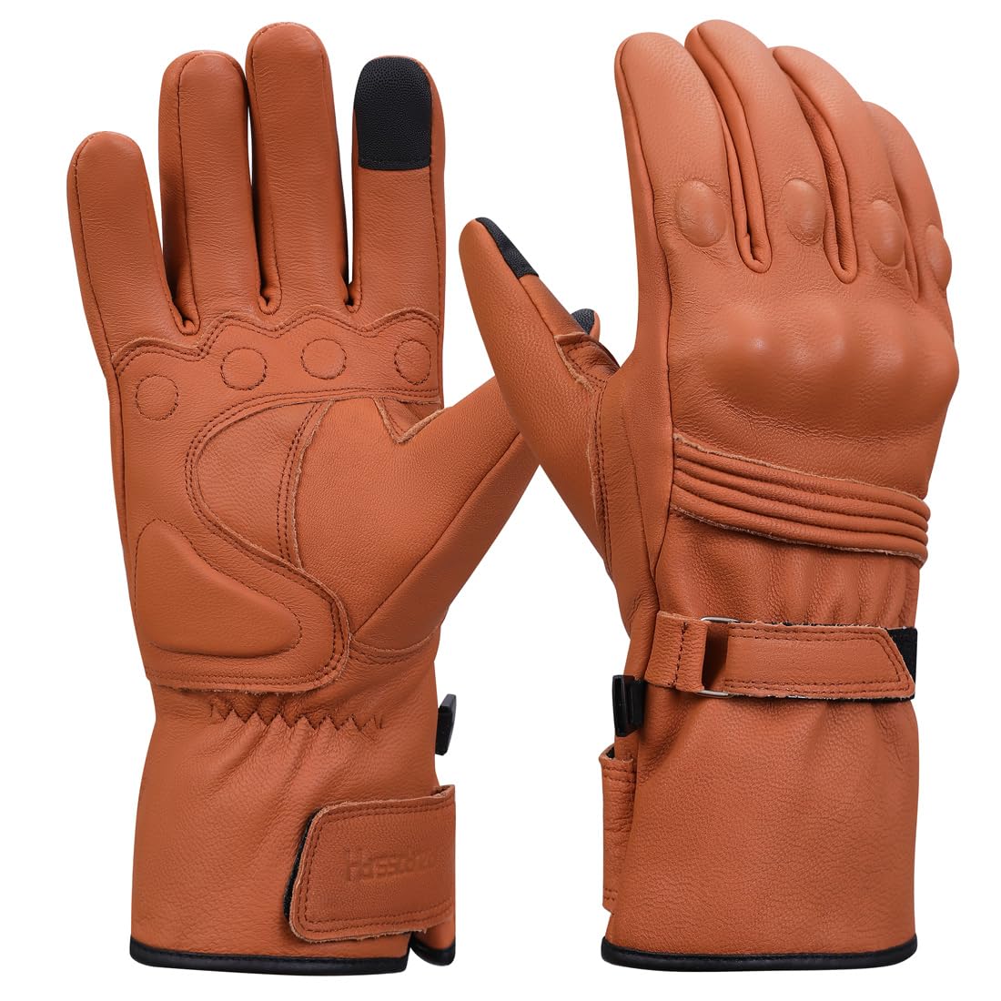 Harssidanzar KM048UK Gants de moto d'hiver longs en cuir pour homme avec écran tactile et doublure thermique Thinsulate imperméables