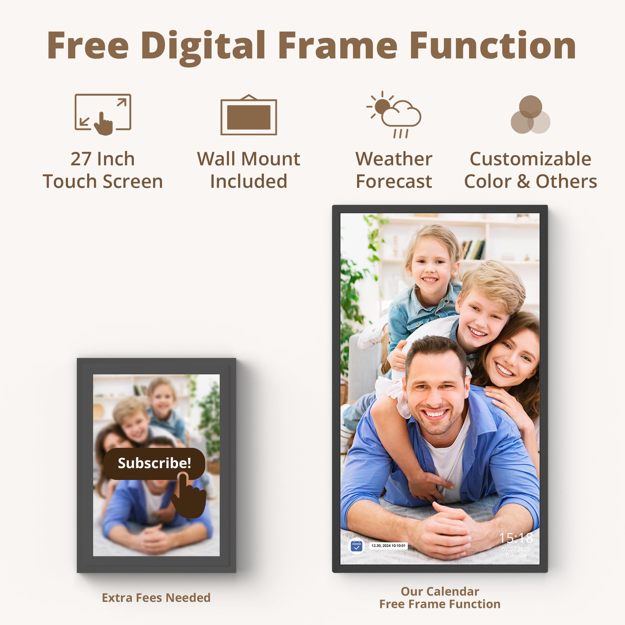 Dragon Touch Calendario, calendario digitale 2026 da 27 pollici, planner da parete per la famiglia, touchscreen interattivo Full HD 1080p, grafico intelligente delle faccende e organizzazione