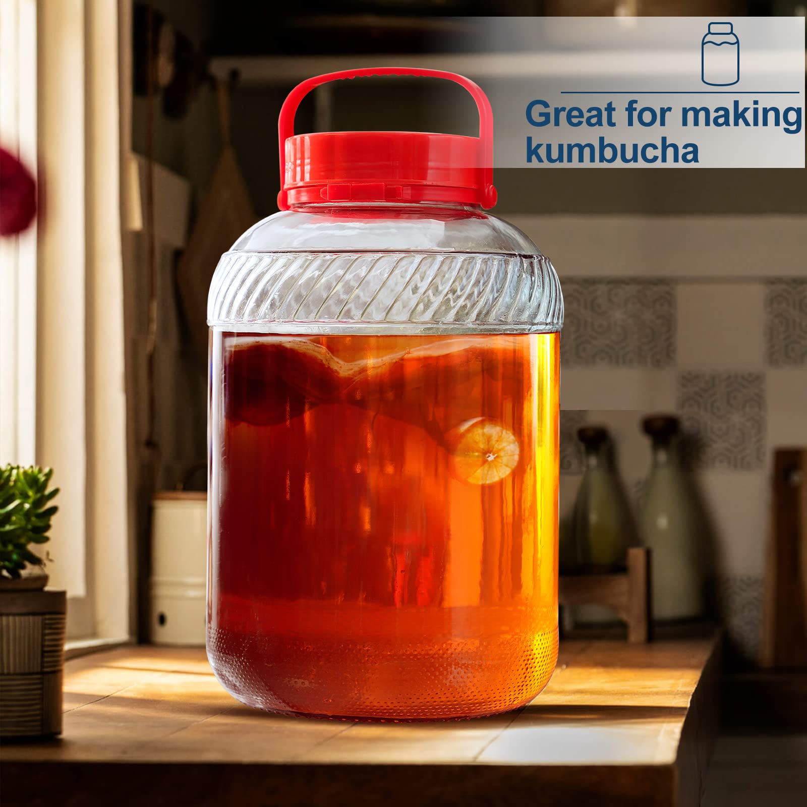 Daitouge Ulrta 4 Gallon(15200 ML) Glass Jar with Lid & Handle, Wide Mouth Large Glass Jars with Plastic Screw Lids, Glass Storage Jars BPA Free & Dishwasher Safe, 1 Pack