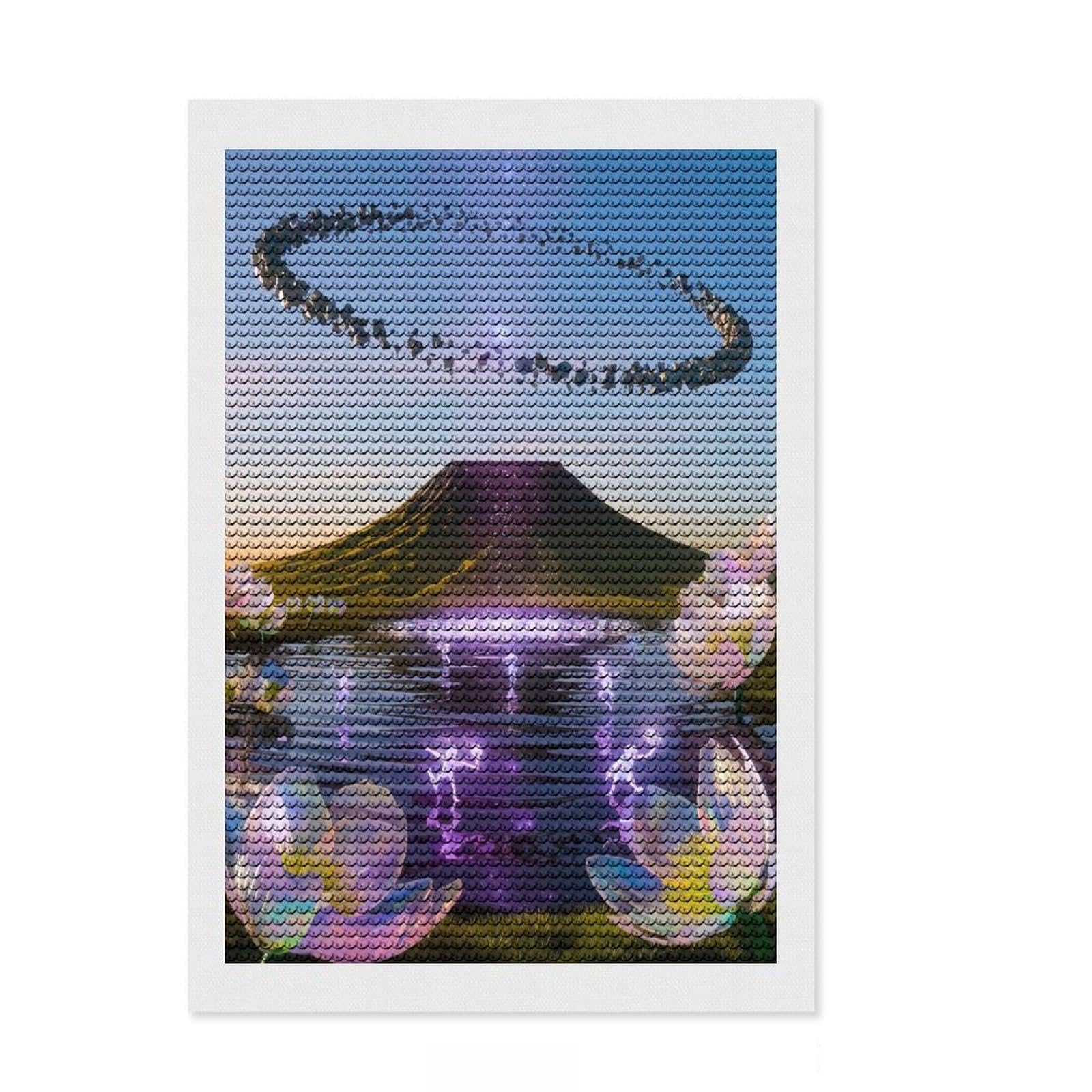 Junmoney Cosmic Lotus Oasis Full Drill Diamond Painting Kit 8"x12", Vintage Style Decor, Aesthetic Room Decor, Full Kit Included