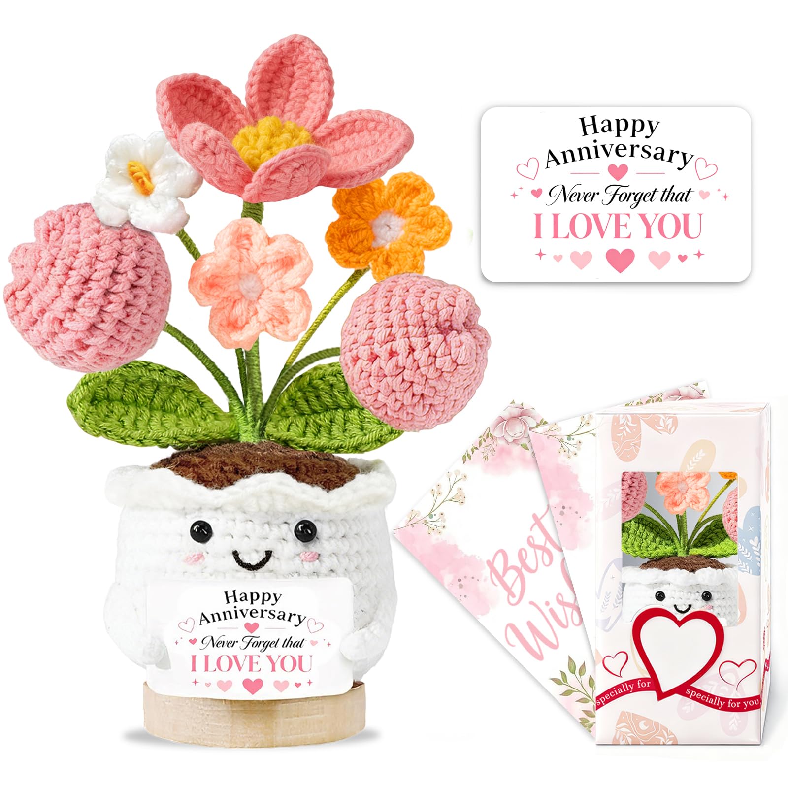 Anniversary for Women Handmade Crochet Flower Romantic Valentines I Love You Gifts for Girlfriend Wife Her Happy Anniversary Wedding Present Aniversario Decoration