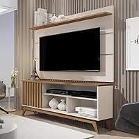 Rack com Painel para Tv 60 Polegadas Pés Madeira Maciça Ripado Off White/Freijó Retrô Malbec Off White/Freijó
