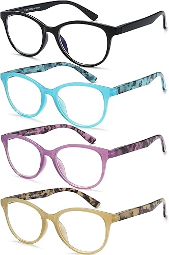 Miniatura 2 de EYEURL Paquete de 4 lentes de lectura ovalados con diseño de ojo de gato para mujer, con bisagras de resorte, lentes de moda, anti rayos UV + 1.75