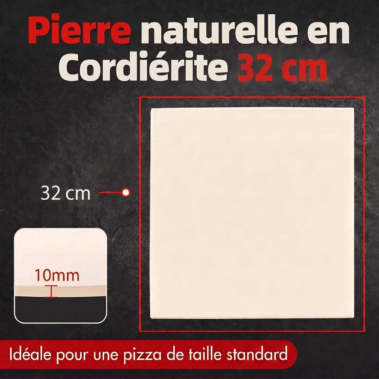 Pierre à pizza carrée 32 cm en cordiérite