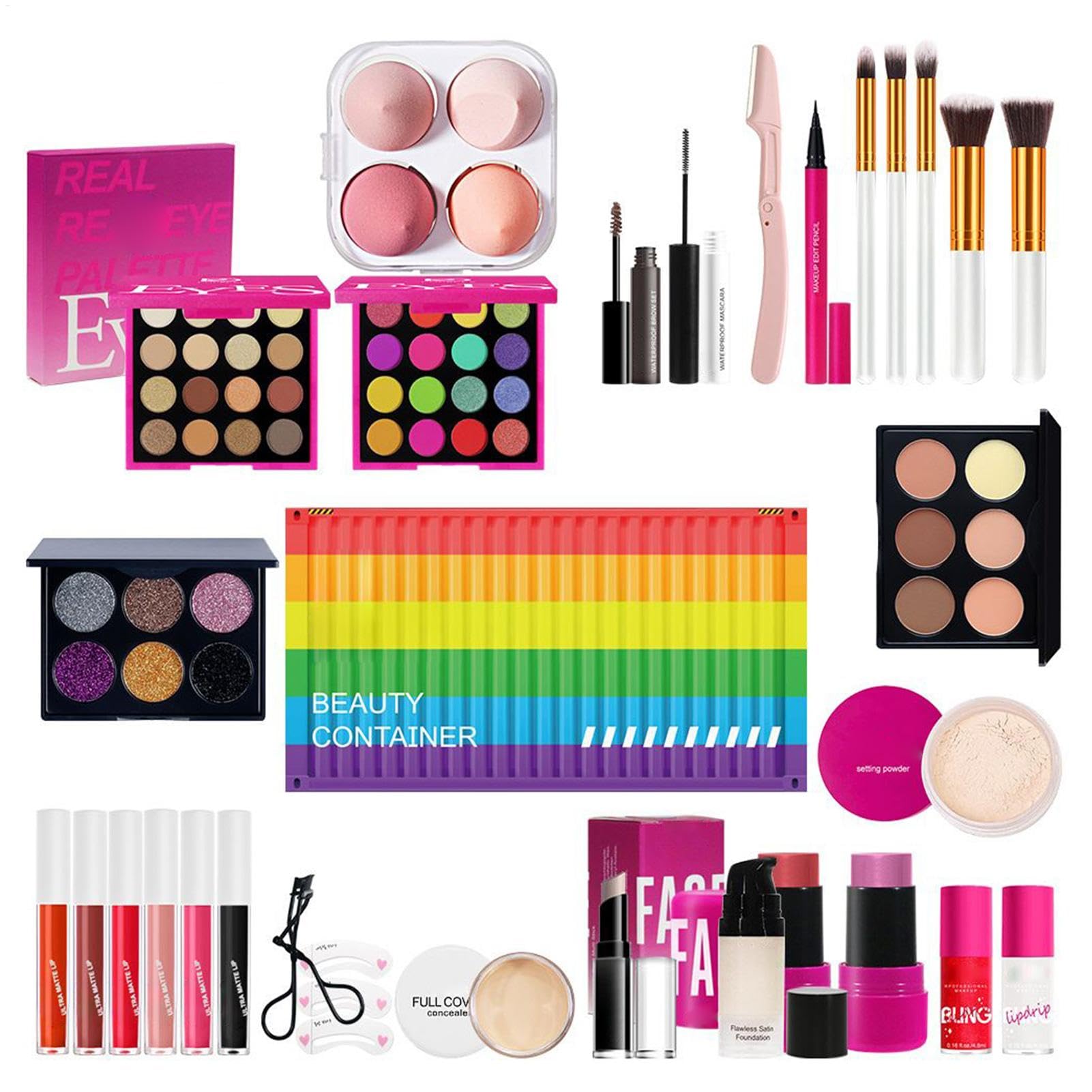 Zestaw do makijażu dla kobiet, Make Up Women Full Kit Trwa szminka | Pełny makijaż cień do powiek szminki glos gloska kosmetyczna szczotka z torbą do przechowywania dla kobiet dziewcząt