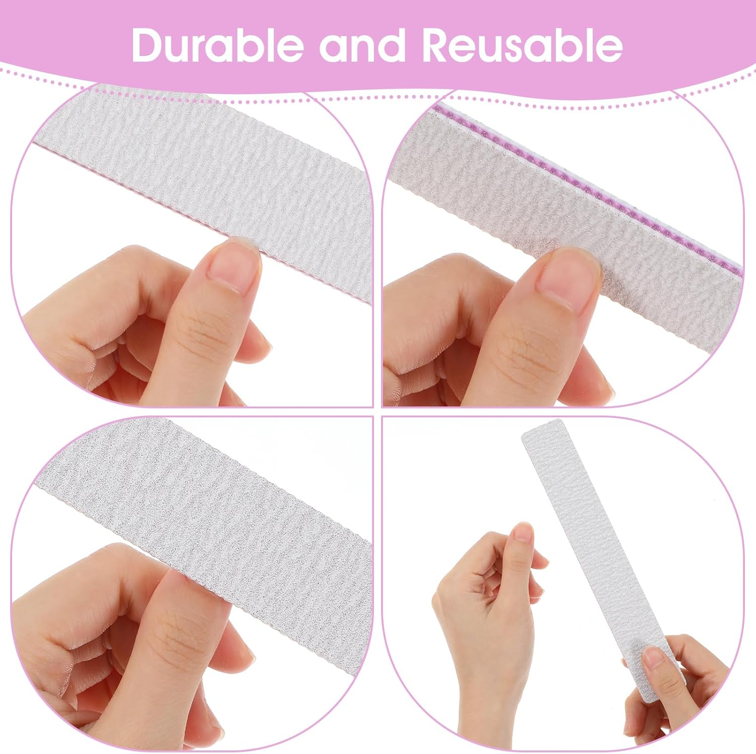 100/180 Grit Nail Files, 100 Pcs Double Sided Emery Boards, Professional Reusable Washable Manicure Tools for Acrylic, Gel, Natural Nails, Home and Salon Use, Grey