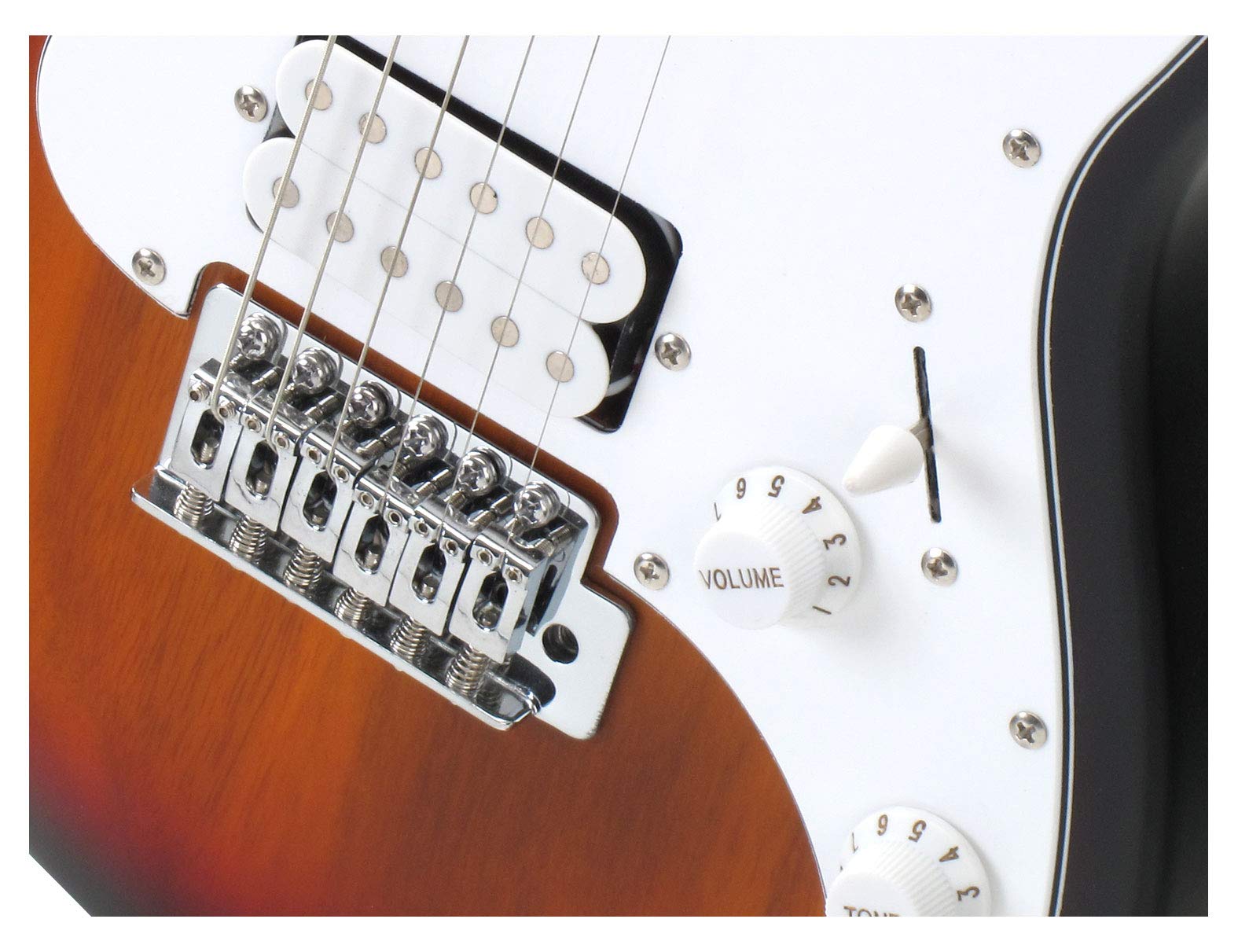 Rocktile Sphere Junior Sunburst 3/4 Guitare Électrique (pickguard blanc, 1 Humbucker, 1 Single Coil, 22 frettes, touche en bois d’ingénierie, manche en érable)
