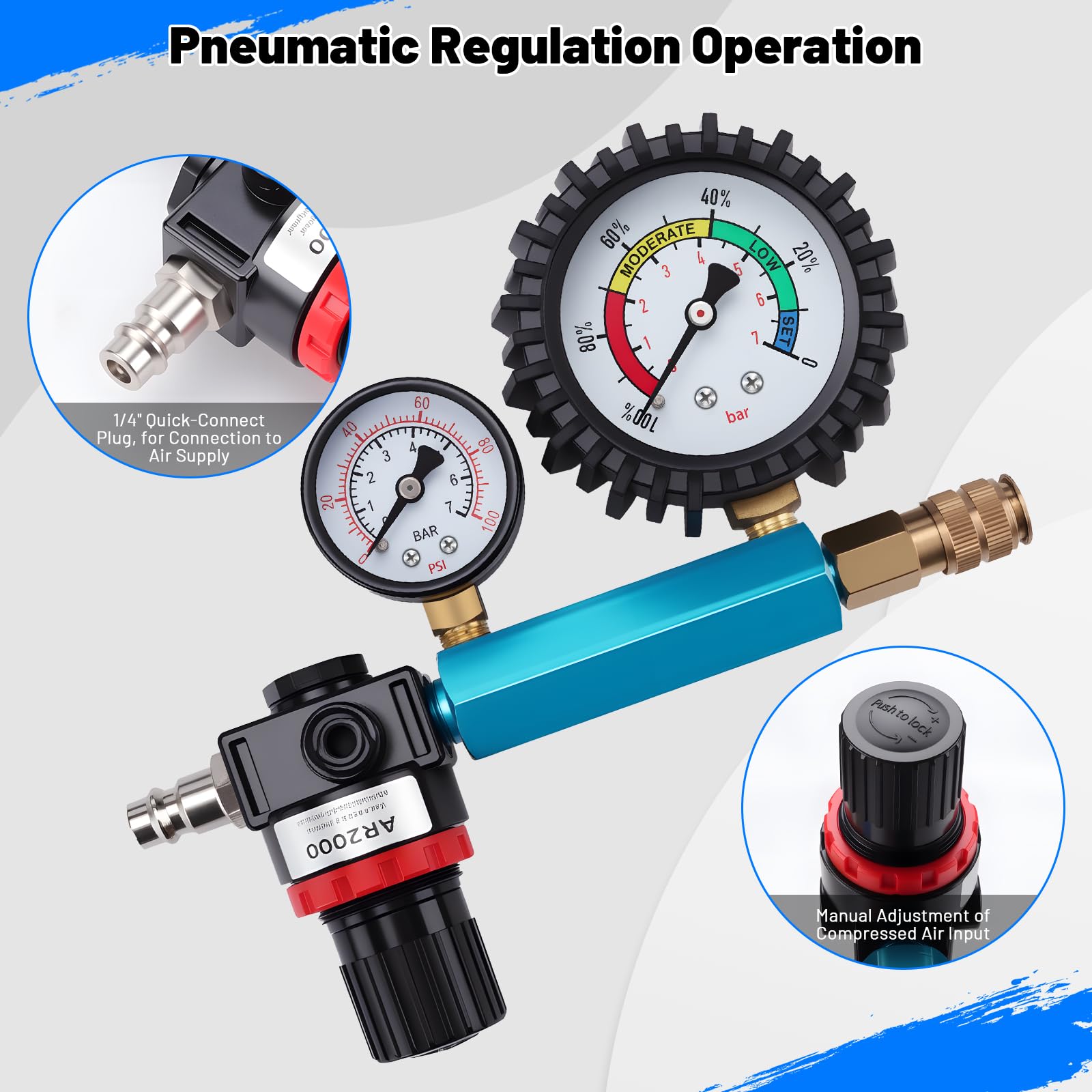 KAOLALI 46Pcs Comprobador de Compresión, Comprobador de Pérdida de Presión, 0-725 PSI, Comprobador de Motores para Motores Diésel y Gasolina HDi, Autos y Camiones, M24, M22, M20, M14, M12, M10, M8
