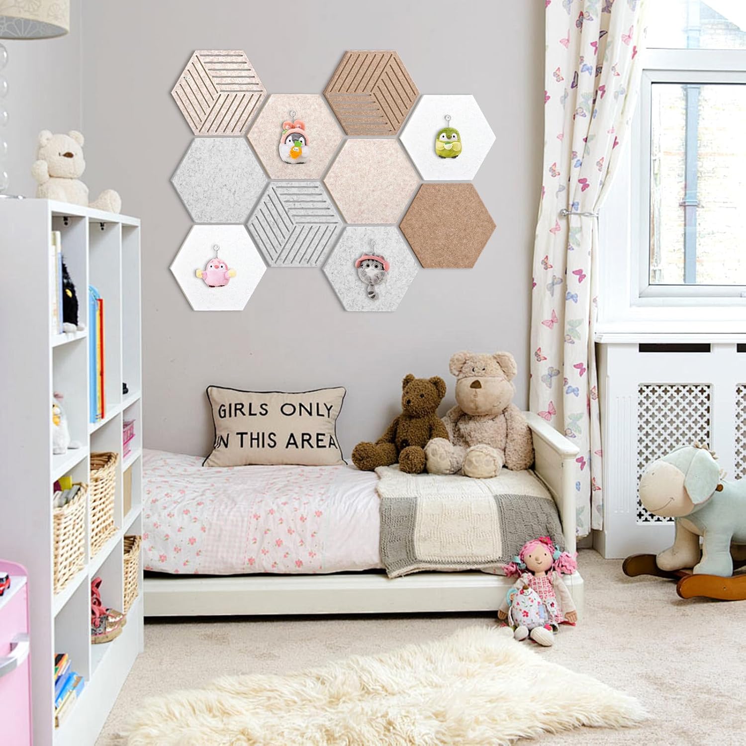 Weldomcor Hexagon Cork Board Tiles 10 Pack Cute Felt Bulletin Boards with 30 Push Pins, 12''x10'' Small Adhesive Pin Display Board Decorative Photo Memo Notes Pinboard for Office Wall Dorm Home Decor