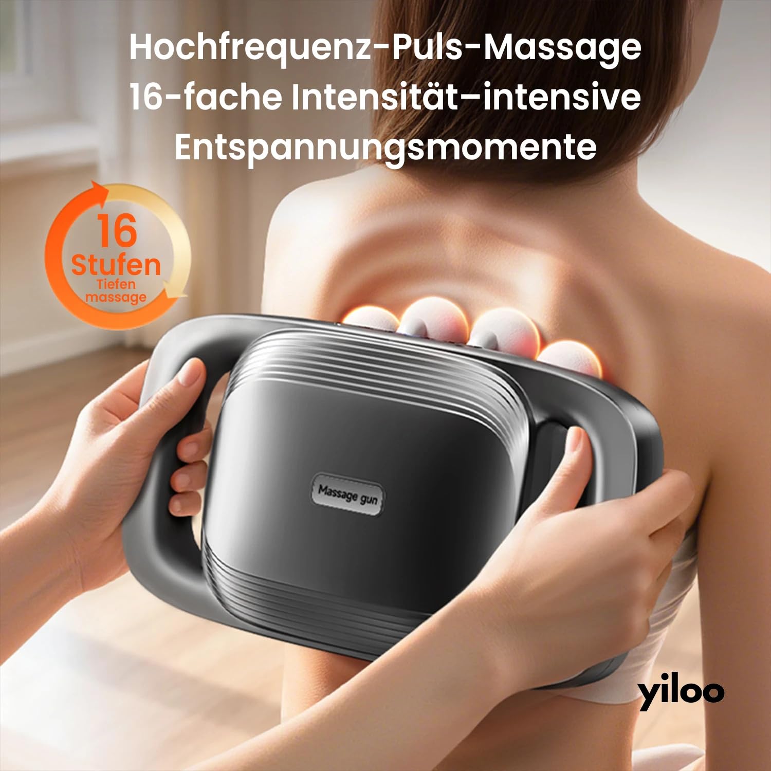 16-Kopf Massagepistole – 3 Modi, 30 Leistungsstufen, Rotlicht-Massagegerät für Rücken, Taille & Oberschenkel zur Muskelentspannung und mehr
