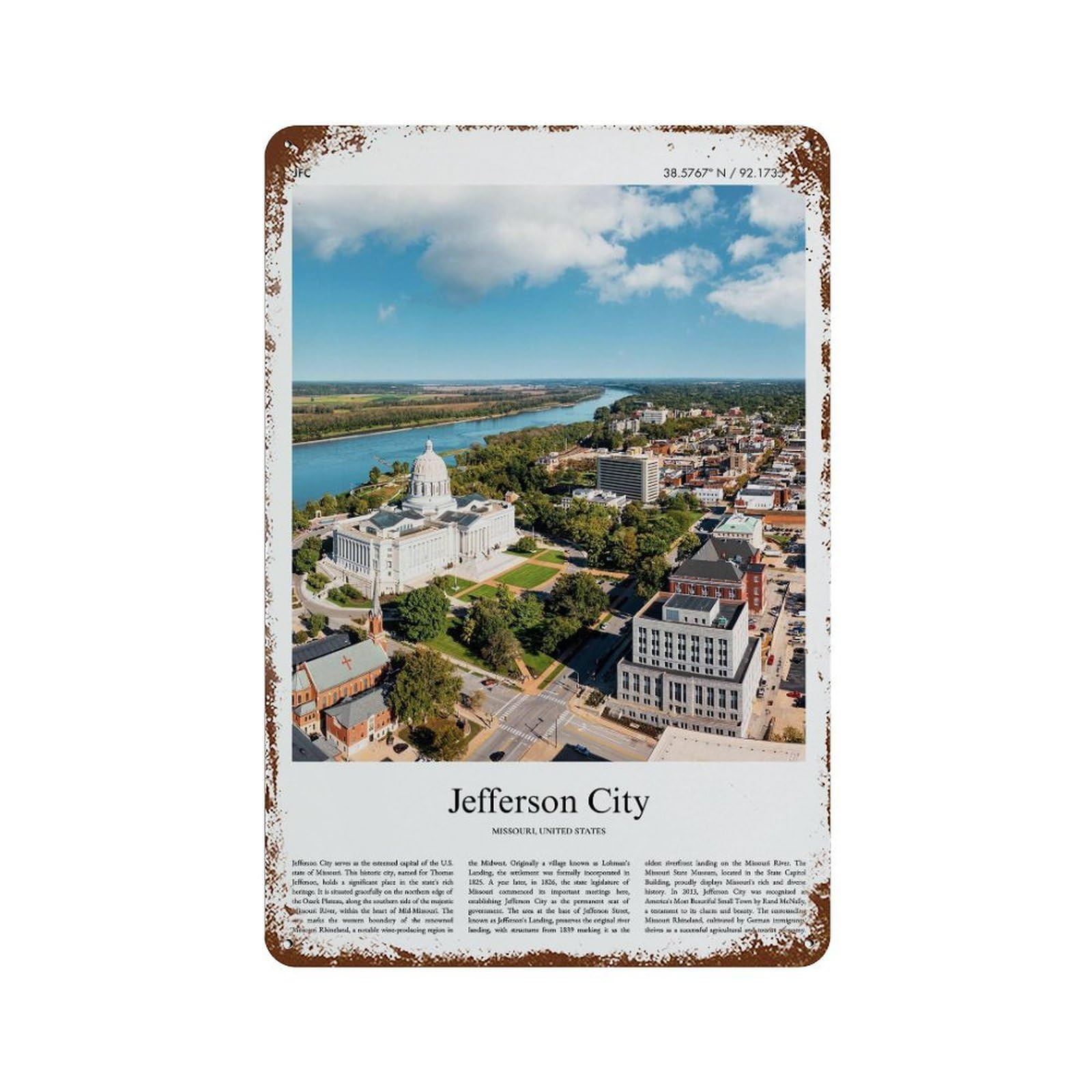 xiaoxiaoshen Jefferson City Missouri, United States, USA City Scenery Wall Decor Art Metal Tin Poster Modern Home Decor Art Home Bar Shop Decorations Vintage Sign 30x20cm