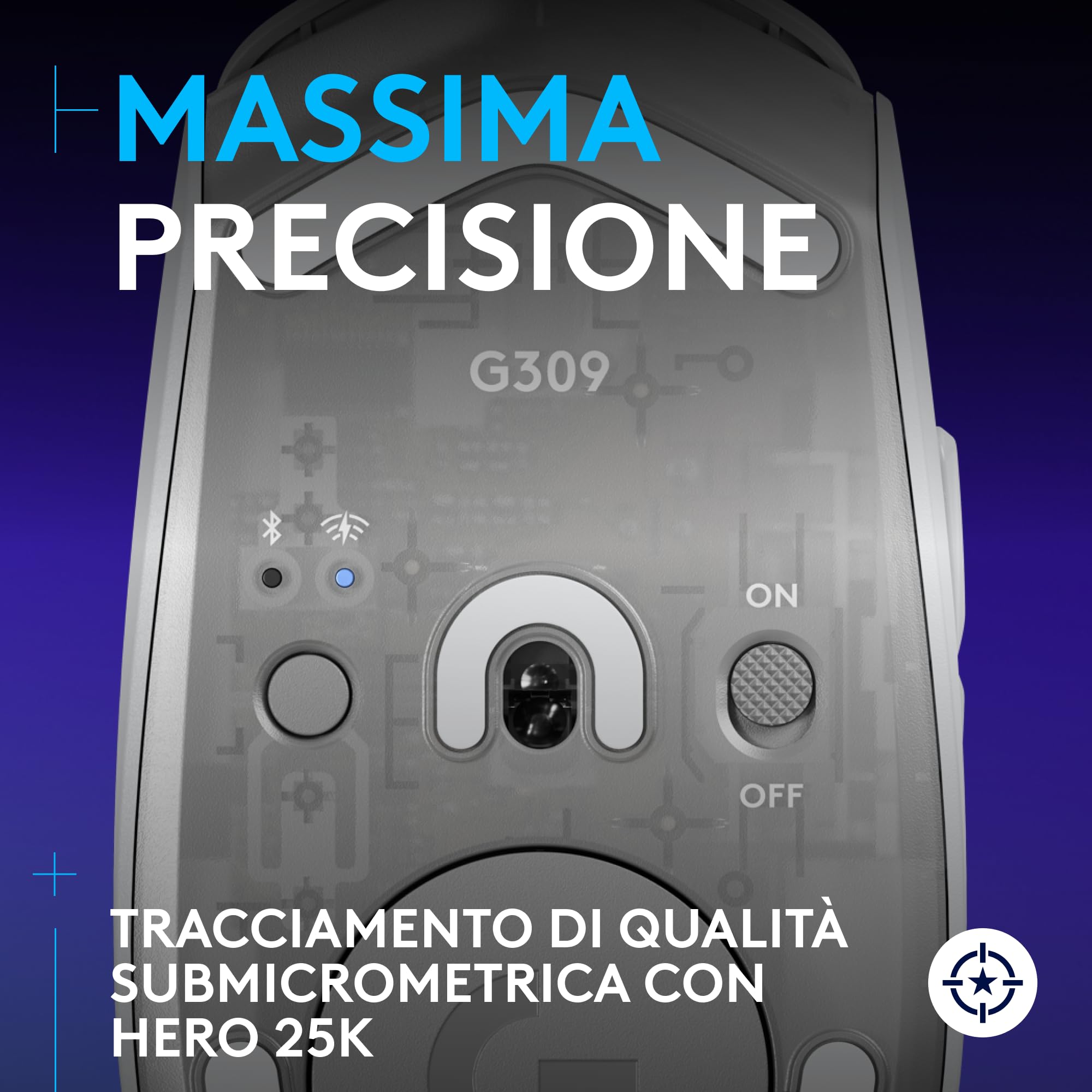 Logitech G G309 LIGHTSPEED Mouse gaming wireless leggero, interruttori ibridi LIGHTFORCE, sensore HERO 25K, oltre 300 ore con batteria AA, 6 pulsanti programmabili, PC e Mac - Bianco