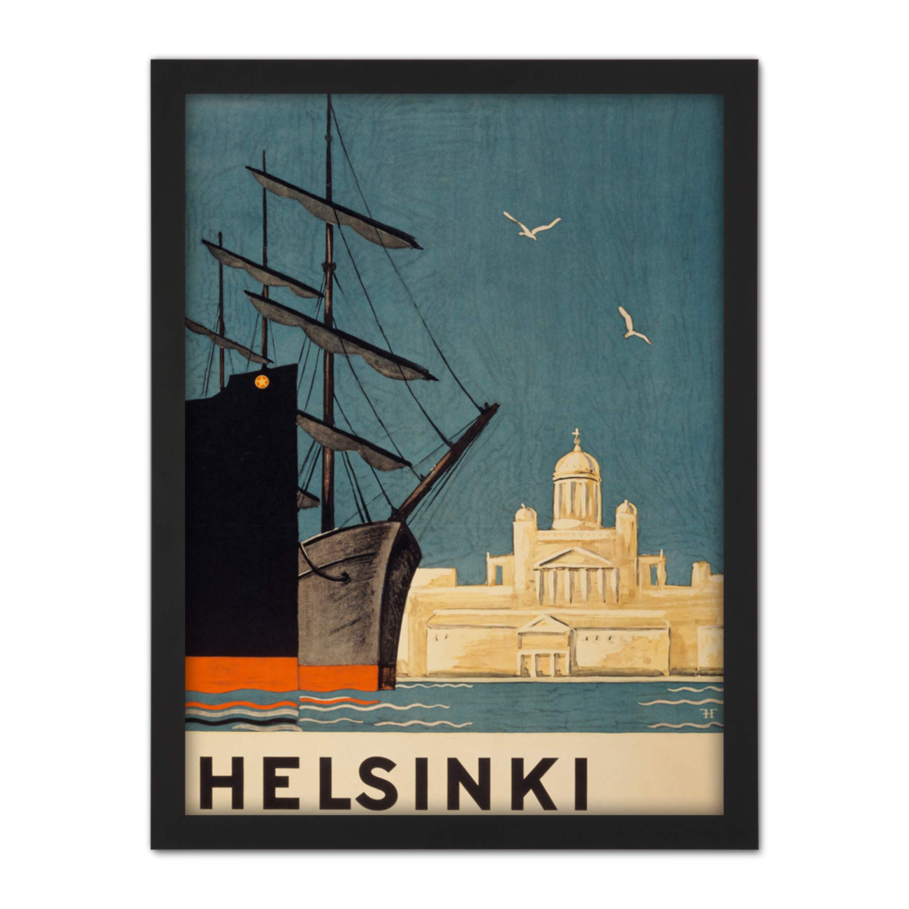 Wee Blue Coo Finland Helsinki Cathedral Ships Artwork Framed Wall Art Print 18X24 Inch