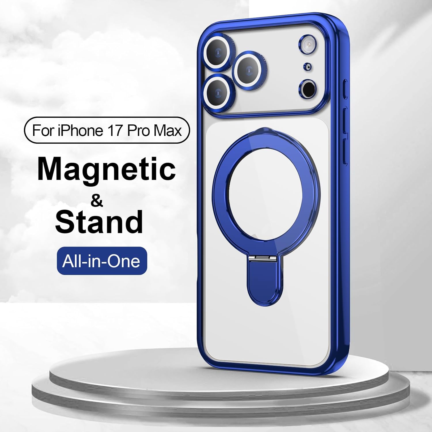 Magnetic for iPhone 17 Pro Max Case with Stand Clear [Compatible with MagSafe] [Full Camera Protection] Plating Transparent Slim Phone Case for iPhone 17 Pro Max Men Women Girls, Clear Blue - Image 7