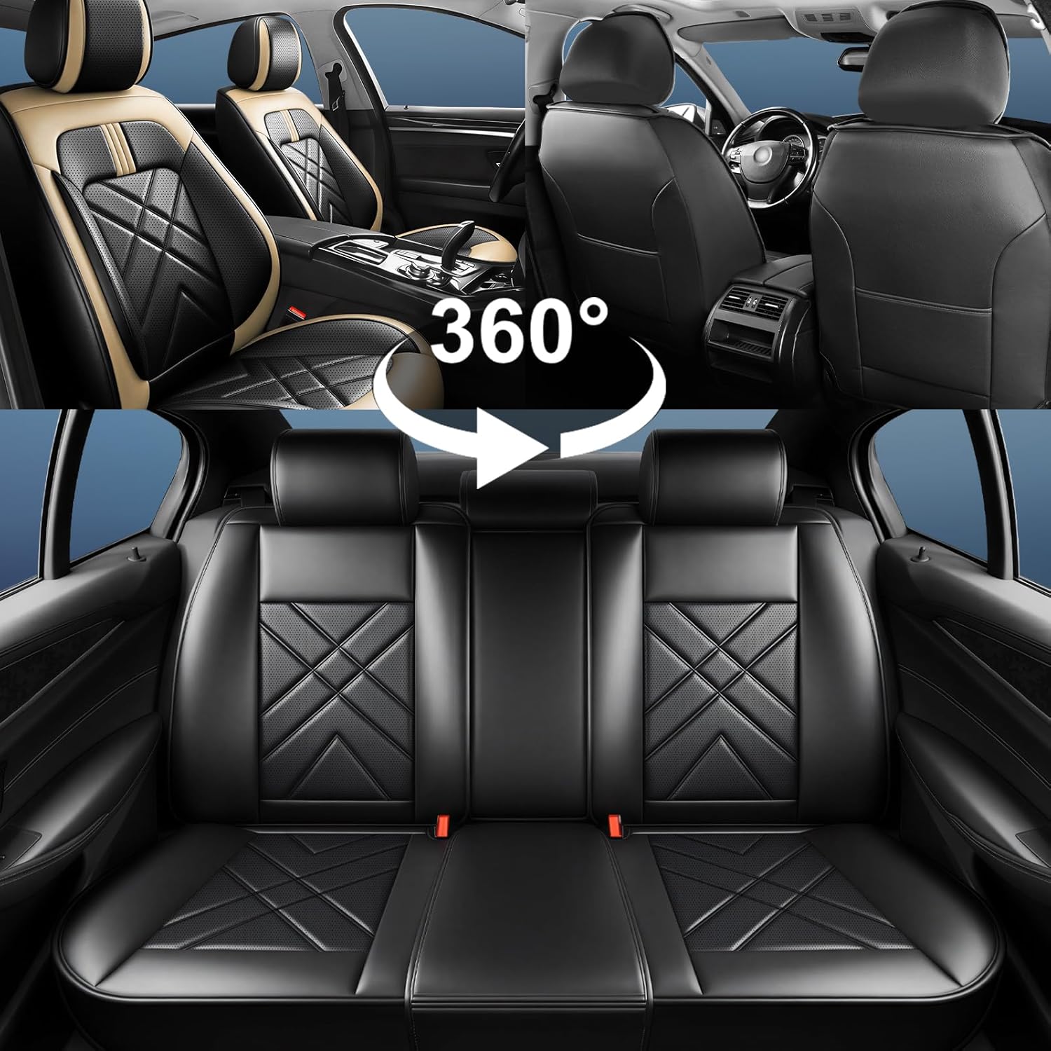 4Runner Car Seat Covers Custom Fit for Toyota 4Runner 2003-2026, Full Coverage Leather Waterproof Breathable Seat Cover, Automotive Seat Protectors, Airbag Compatible,Full Set Seats Black Beige