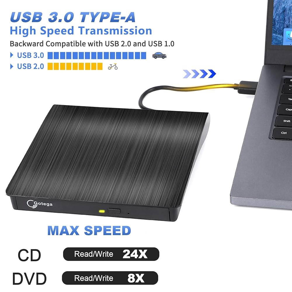 Gotega External DVD Drive, USB 3.0 Portable +/-RW, DVD