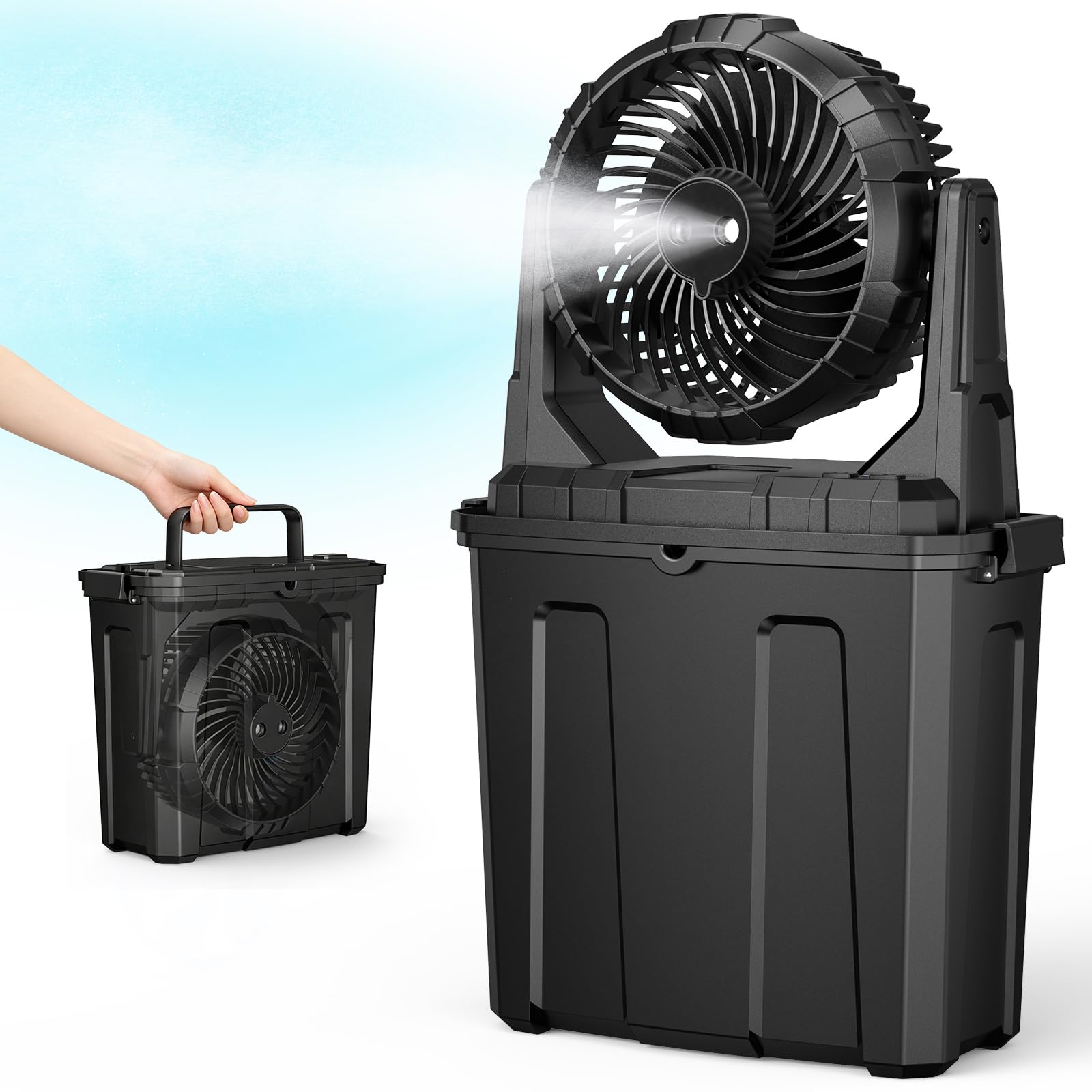 Ausic 1,35 L Ventilatore Nebulizzatore Portatile, Ventilatori per Esterni per Patii, [Massimo 30H] Ventilatore Ricaricabile a Batteria, Nebulizzatore con Secchio per Raffreddamento Acqua per Campeggio