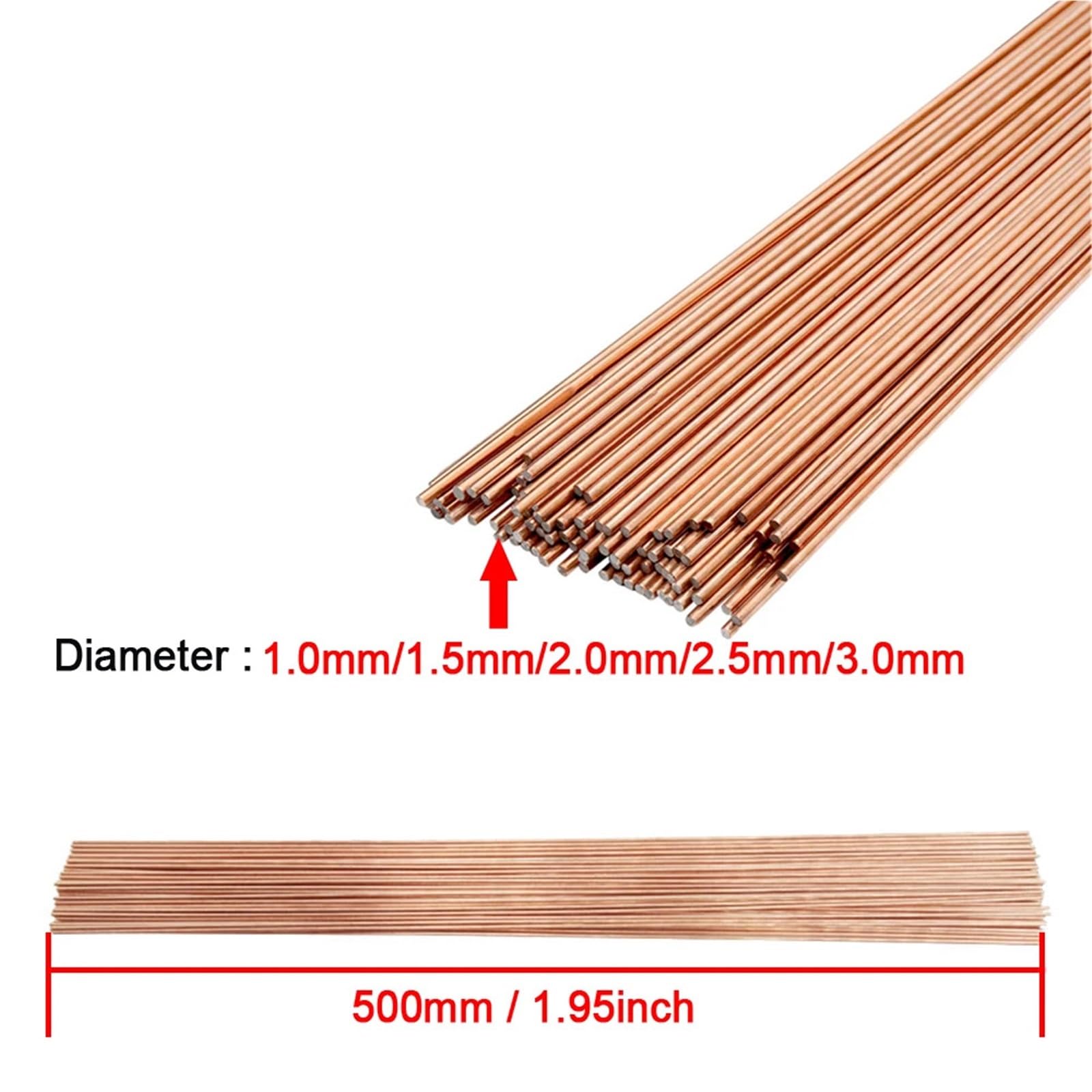 20 Piezas De Alambre De Soldadura De Electrodo De Cobre De 50 Cm, Varilla De Soldadura De Latón, Soldadura De Fósforo, Sin Necesidad De Varillas De Polvo De Soldadura, Herramientas(3mmx500mm)