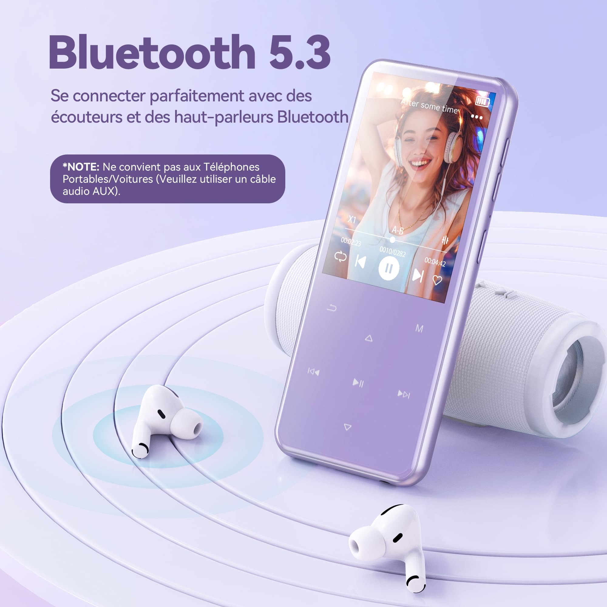 AGPTEK 64Go MP3 Bluetooth avec Haut-Parleur, 2.4" Grand Écran Lecteur MP3 en Métal Qualité Sonore HiFi Audio MP4 Baladeur Sport de Bouton Tactile Radio FM Enregistreur 60H de Musique - Violet et Rose