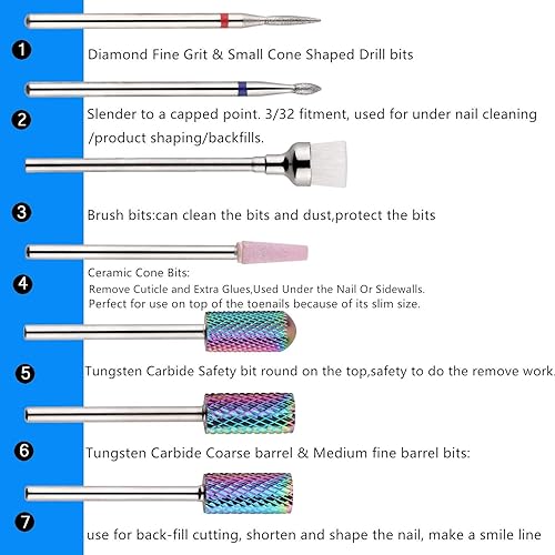 Miniatura 4 de Makartt Paquete de esterilizador de herramientas de uñas con brocas de uñas, 7 brocas de carburo de tungsteno para uñas