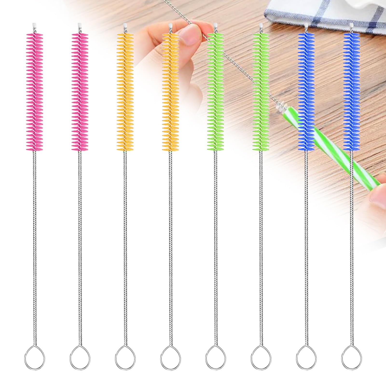 Strohbürste, 8 Stück 20 cm Lange Strohhalm Reinigungsbürste Strohrohrreiniger für Reagenzgläser Reinigen,Kleine & Schmale Milch Schlauchbürste, Strohbürsten aus Edelstahl Für kleine Zwischenräume