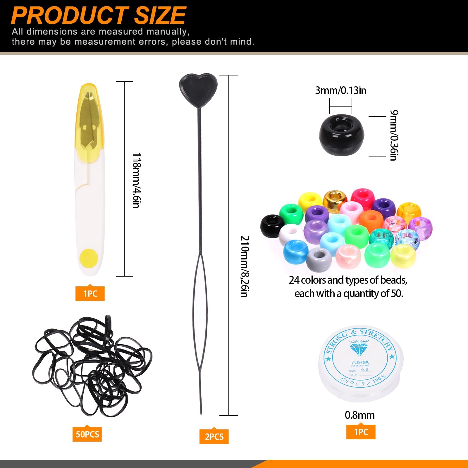 Rustark Kit de 774 perles en plastique multicolores Kandi avec perles pour cheveux, cordon en cristal, bandes en caoutchouc, ciseaux pour tressage de cheveux, bracelets et fabrication de bijoux