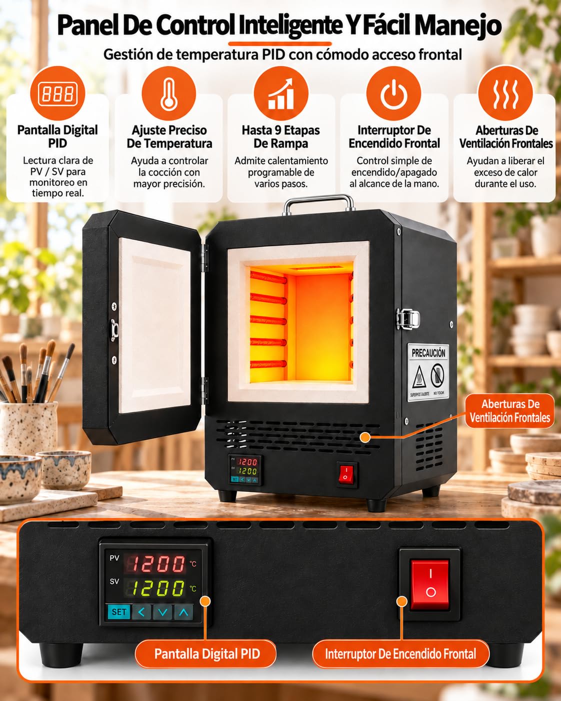 Horno Eléctrico para Cerámica 1500 W, Horno De Mesa 1200 °C