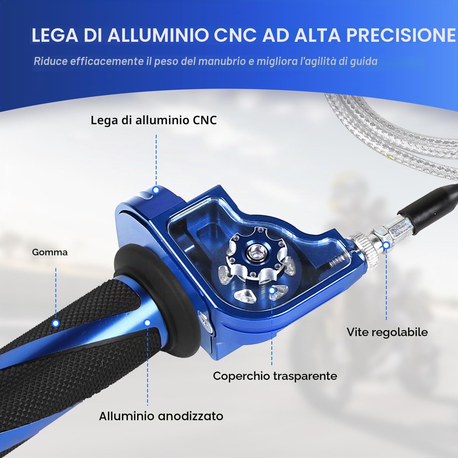 EXLECO Manopola Acceleratore Moto in CNC-Allu con Cavo 1,2M & Manopole, Blu | 22mm Manubrio dell'Acceleratore a Torsione con Anodizzazione, Comando Gas Rapido Moto 50cc-200cc per ATV Quad Pit Dirt Bike