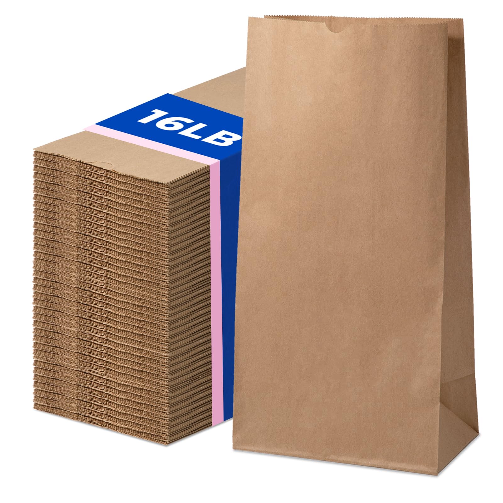 Fit Meal Prep 500 Pack 16 lb Brown Paper Lunch Bags, 16.3 x 7.8 x 4.5" Premium Kraft Paper Bags Bulk for Small Business, Recyclable Snack Sacks,