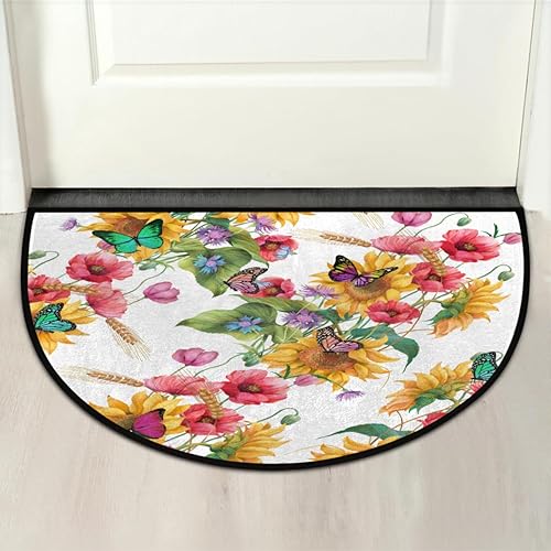 Miniatura 7 de OMFUNS Tapete semicircular de flor de amapola para interior y exterior, diseño floral de girasol, tapete de bienvenida, tapete lavable para entrada,