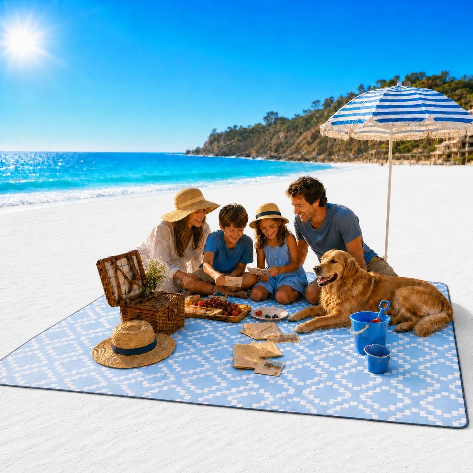 Grande coperta da picnic coperta da spiaggia impermeabile a prova di sabbia coperta da esterno pieghevole tappetino da spiaggia senza sabbia tappetino da picnic con tracolla leggera tappetino da