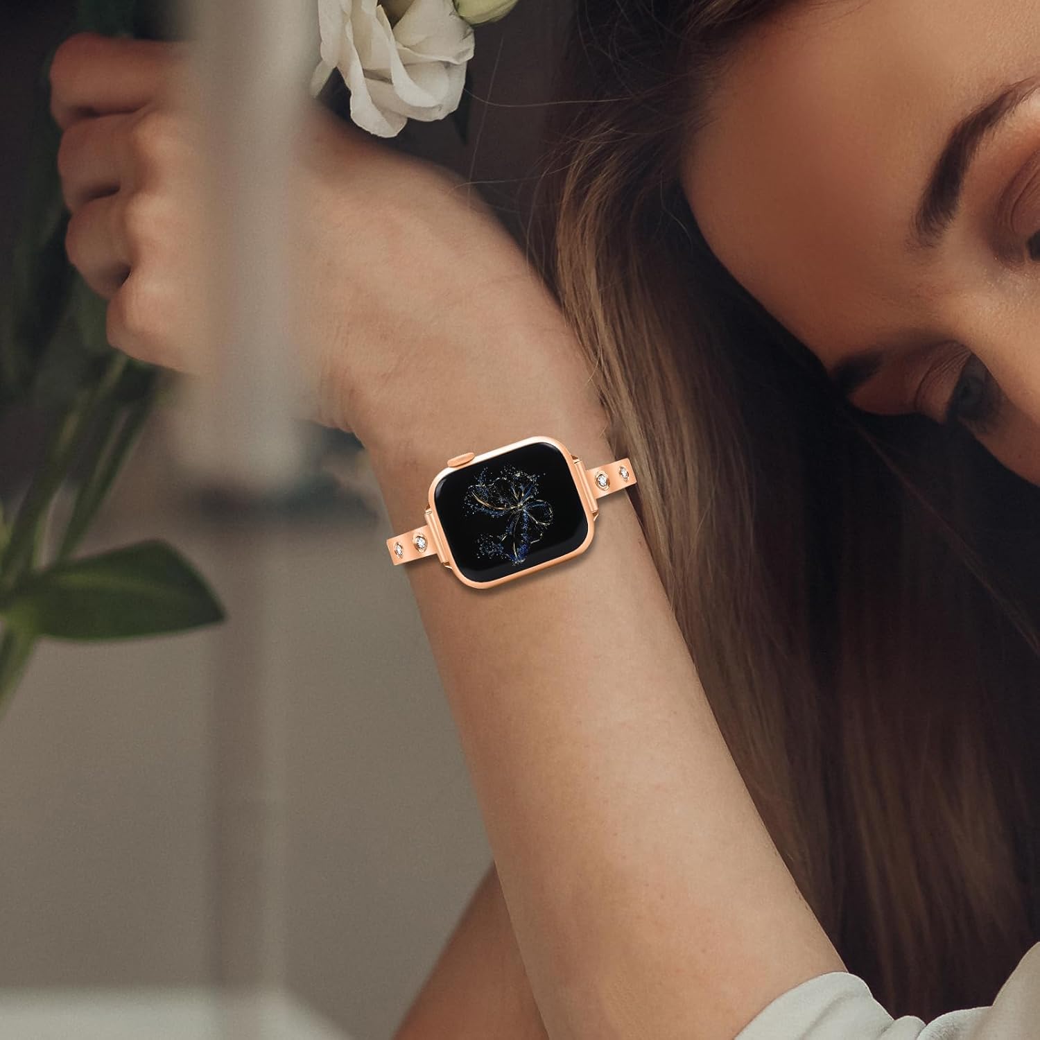 Stainless Steel Band Compatible with Apple Watch 38mm 40mm 41mm 42mm 44mm 45mm 46mm 49mm Pretty Luxury Strap with Sparkle Diamond, Dressy iWatch Bracelet, Bling Thin Band for Women - Image 6