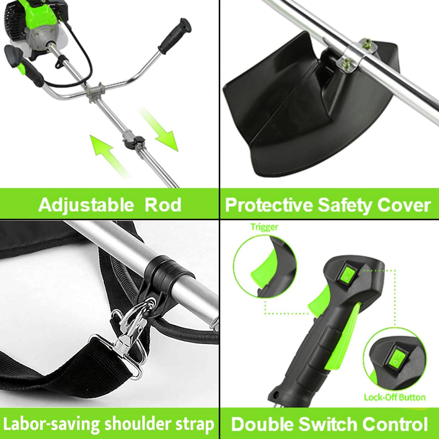 Homdox 58cc 2-Cycle Gas Brush Cutter, 4 in 1 Gas Weed Eater, String Trimmer and Weed Wacker Trimmer for Lawn and Garden Care Trimming, Green