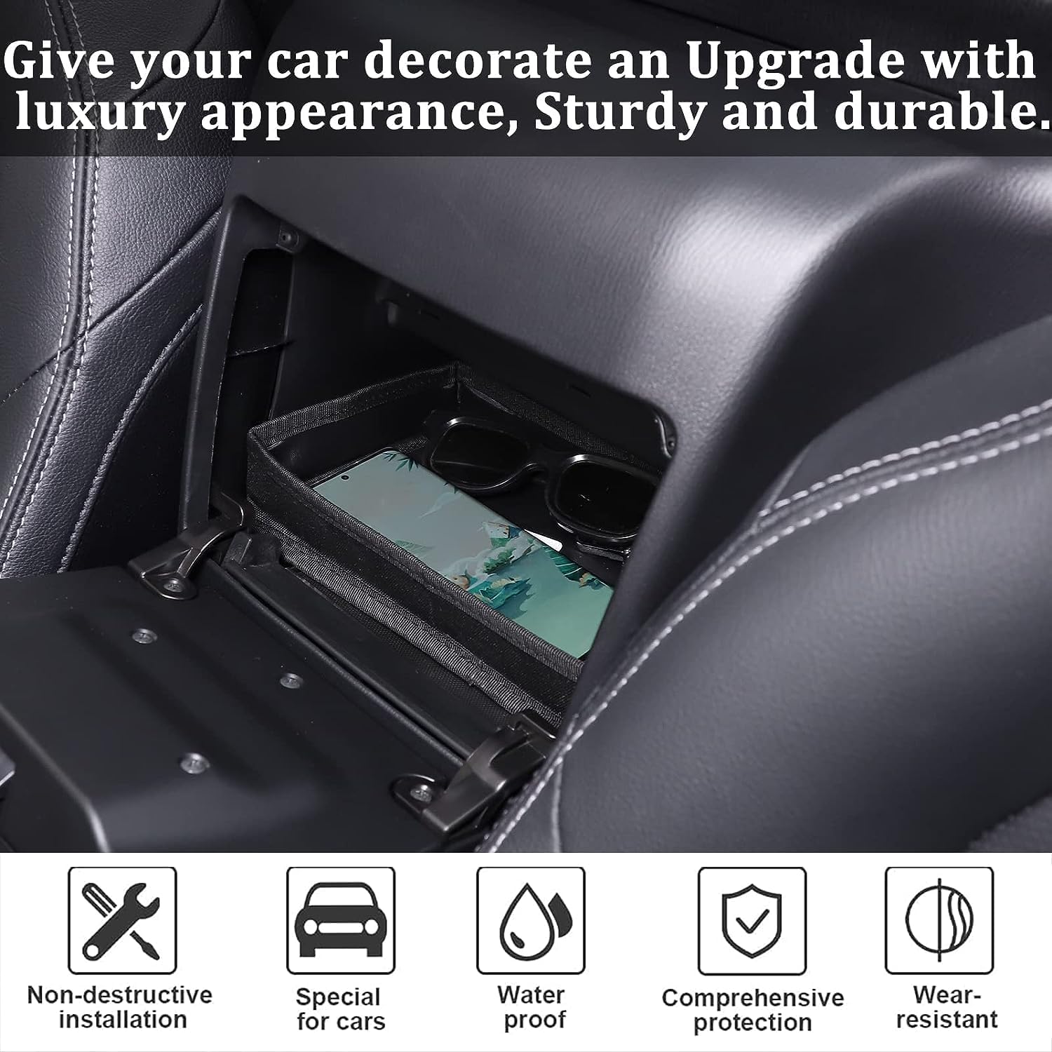 Car Center Armrest Rear Storage Box,Armrest Organizer Tray,Phone Storage Tray,Fit for Mazda MX-5 ND Fiat Abarth 124 2016 2017 2018 2019 2020 2021 2022 2023 2024 2025+,Center Armrest Rear Organizer