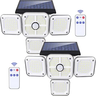 Solar Lights Outdoor, Deaunbr 231 LEDs 3000LM Motion Sensor LED Solar Security Light IP65 Waterproof Food Lamp, 4 Adjustable Heads 300° Wide Angle Smart Solar Power Lighting with Remote - 2 Packs