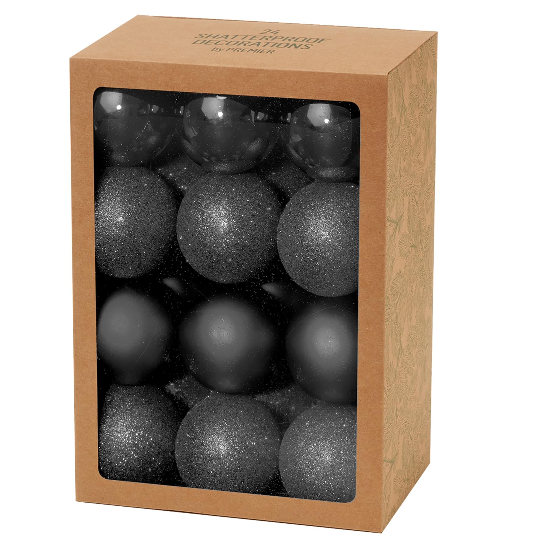 Widdle Gifts Black 5375 Shatterproof Christmas Baubles 24 Pack 60Mm Premier Christmas Tree Decoration, Matt, Shinny And Glitter Baubles (Black 5375)