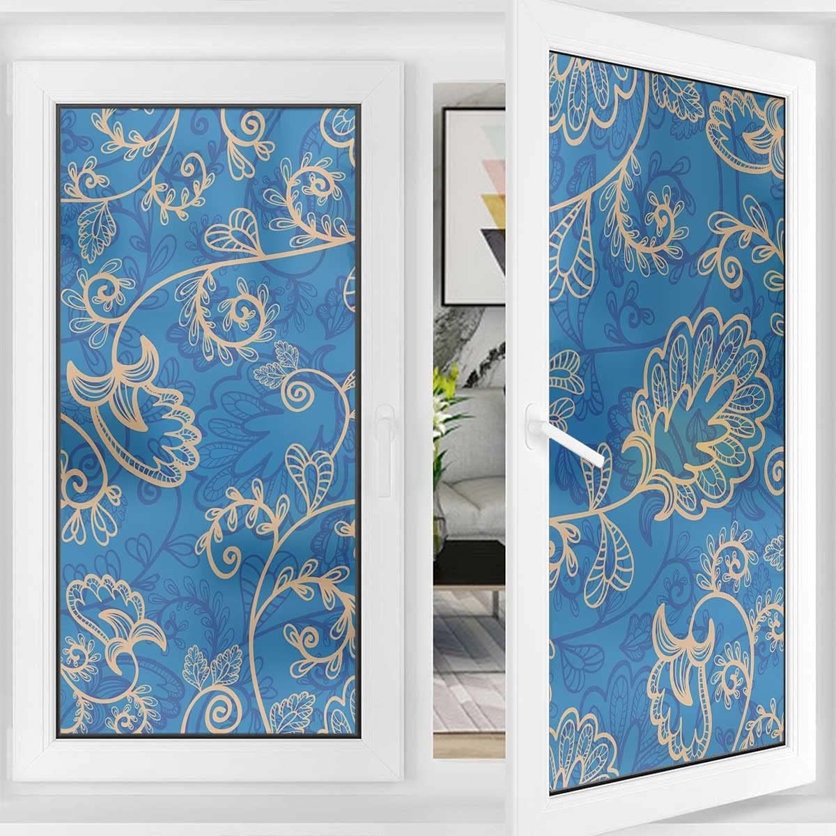Window Privacy Film Romantic Gentle Springtime 3D Static Cling Window Film Self Adhesive Glass Sticker