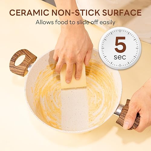 Miniatura 4 de NEWBULIG Juego de utensilios de cocina de 17 piezas, ollas y sartenes antiadherentes y no tóxicas con asas que se mantienen frías, compatible con